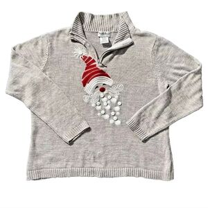 NorthStyle Santa Christmas/Holiday  Zip-Neck Gray Sweater
